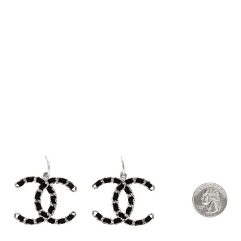 CHANEL Lambskin CC Chain Drop Earrings Black Silver