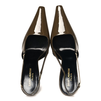 SAINT LAURENT Patent Calfskin Blake 110 Slingback Pumps 40 Amber Green