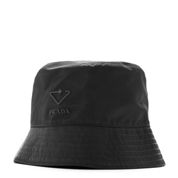 PRADA Re-Nylon Rubber Logo Mens Bucket Hat S Black