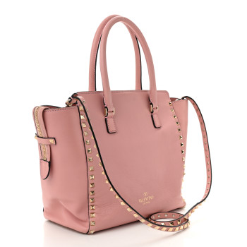 VALENTINO GARAVANI Vitello Rockstud Double Handle Tote Pop Gardenia