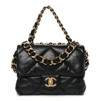 CHANEL Lambskin Quilted Small Chain Top Handle Flap Black
