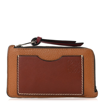 LOEWE Calfskin Zipped Card Coin Holder Light Camel