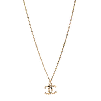 CHANEL Crystal Beaded CC Necklace Gold Black