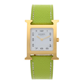 HERMES Stainless Steel Epsom 26mm Heure H Hour Quartz Watch Kiwi
