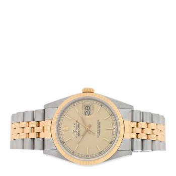 ROLEX Stainless Steel 18K Yellow Gold 36mm Oyster Perpetual Datejust Watch Champagne 16233