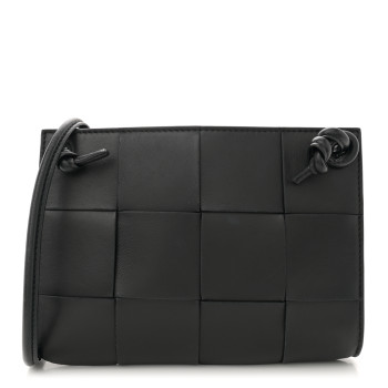 BOTTEGA VENETA Lambskin Maxi Intrecciato Mini Cassette Crossbody Bag Black