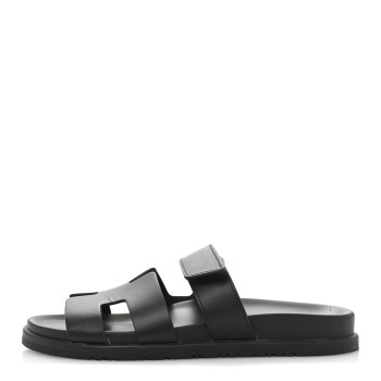 HERMES Calfskin Womens Chypre Sandals 38 Black
