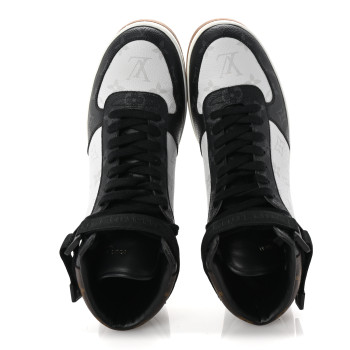 LOUIS VUITTON Calfskin Monogram Mens Rivoli High Top Sneakers 8 Black