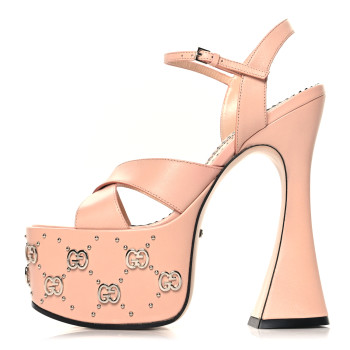 GUCCI Malaga Kid Interlocking G Studs 155mm Platform Sandals 35 Perfect Pink