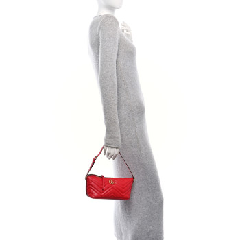 GUCCI Calfskin Matelasse Chevron GG Marmont Sling Shoulder Bag Rosso