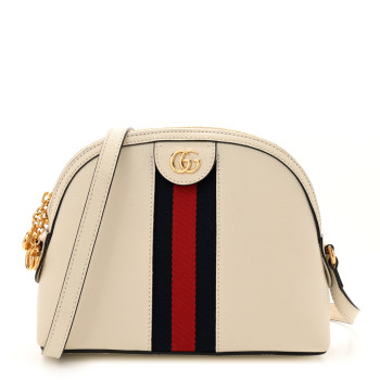 GUCCI Textured Dollar Calfskin Web Small Ophidia Dome Shoulder Bag Mystic White