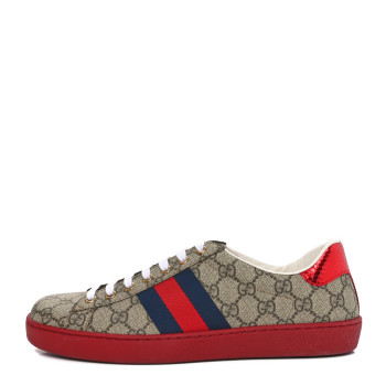 GUCCI GG Supreme Monogram Ayers Web Mens New Ace Sneakers 9.5 Beige Ebony Red