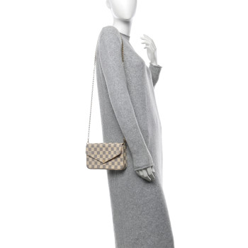 LOUIS VUITTON Damier Azur Pochette Felicie Chain Wallet Rose Ballerine
