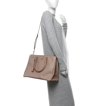 PRADA Saffiano Lux Large Galleria Double Zip Tote Cammeo