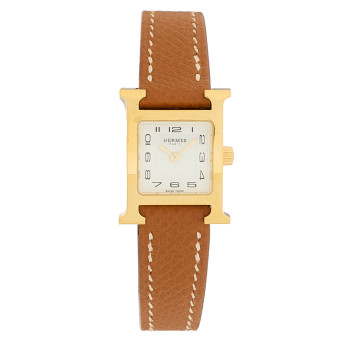 HERMES Stainless Steel Epsom 17.2mm Heure H Hour Quartz Watch Gold