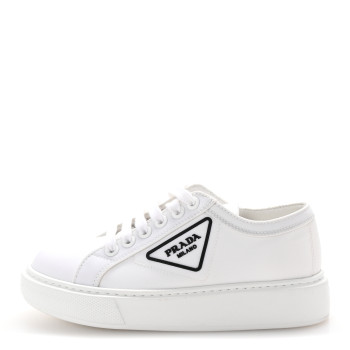 PRADA Nylon Gabardine Triangle Logo Platform Sneakers 36 White