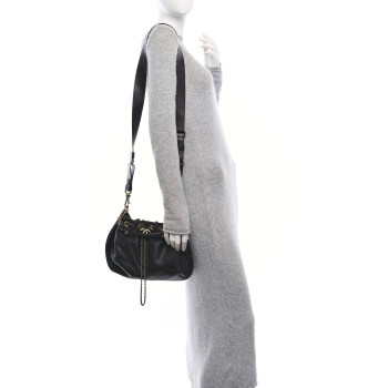 CHANEL Calfskin Stitched Small Paris Rome Drawstring CC Bag Black