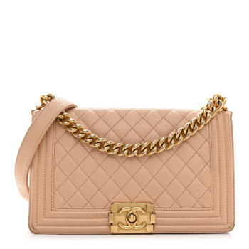 CHANEL Caviar Quilted Medium Boy Flap Beige
