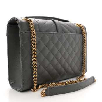 SAINT LAURENT Grain De Poudre Textured Mixed Matelasse Medium Triquilt Monogram Satchel Storm