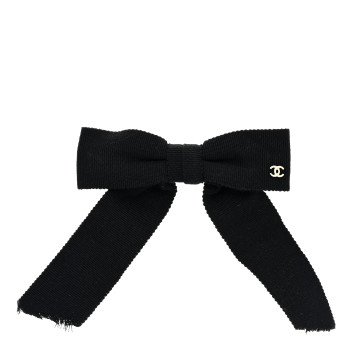 CHANEL Grosgrain Bow CC Hair Clip Black