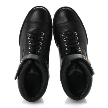 CHANEL Lambskin Logo Strap Sneakers 40 Black
