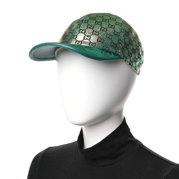 GUCCI Silk Blend Jacquard Monogram Santa Barbara Baseball Hat XL Green Black Radiant