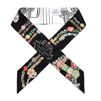 HERMES Silk Brides de Gala en Fleurs Twilly Black Multicolor White