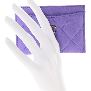 CHANEL Caviar Quilted Card Holder Purple