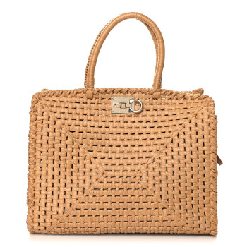 SALVATORE FERRAGAMO Raffia Large The Studio Box Bag Natural