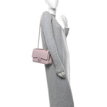 CHANEL Caviar Quilted Medium Double Flap Light Pink