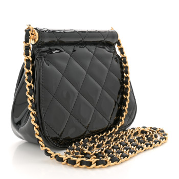 CHANEL Patent Quilted Frame Clutch Flap With Chain Black
