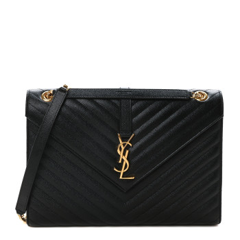 SAINT LAURENT Grain De Poudre Matelasse Chevron Large Monogram Satchel Black