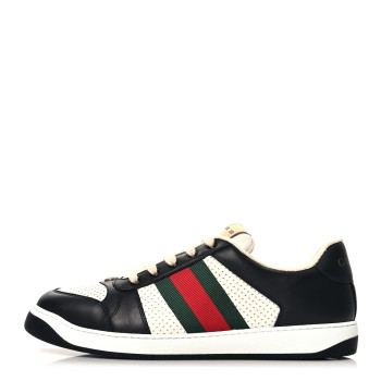 GUCCI Calfskin Web Mens Screener Sneakers 11 Black White