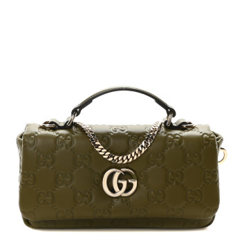 GUCCI Lambskin Embossed Mini GG Milano Top Handle Shoulder Bag Green