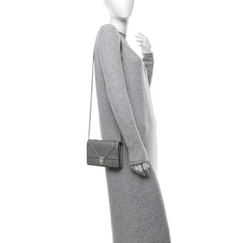CHRISTIAN DIOR Metallic Grained Calfskin Diorama Wallet on Chain Pouch Silver