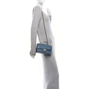 CHANEL Lambskin Quilted Mini Metal Top Handle Rectangular Flap Blue