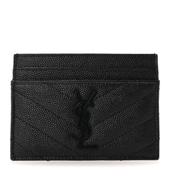 SAINT LAURENT Grain De Poudre Matelasse Chevron Monochrome Monogram Credit Card Case Black