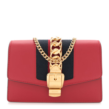 GUCCI Calfskin Super Mini Sylvie Chain Shoulder Bag Hibiscus Red