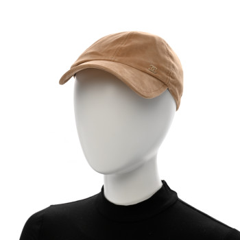 CHANEL Suede Goatskin CC Cap Hat Beige