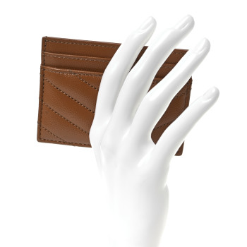 SAINT LAURENT Grain De Poudre Matelasse Chevron Monogram Credit Card Case Natural Dark