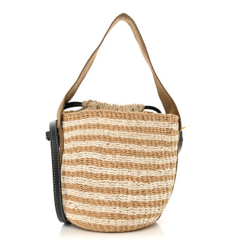 CHLOE Raffia Calfskin Small Woody Striped Basket Bag Grove Brown