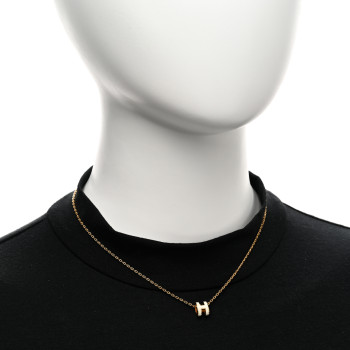 HERMES Lacquered Gold Mini Pop H Pendant Necklace White