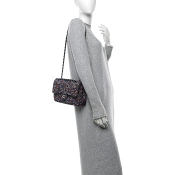 CHANEL Sequin Tweed Medium Double Flap Red White Blue