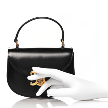 CELINE Shiny Calfskin Triomphe Mini Besace Clea Black