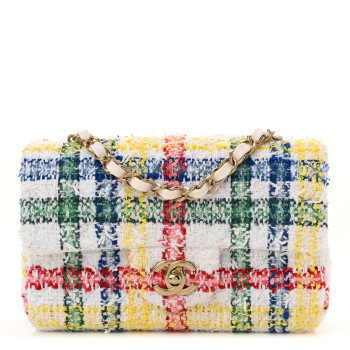 CHANEL Tweed Quilted Mini Rectangular Flap White Multicolor