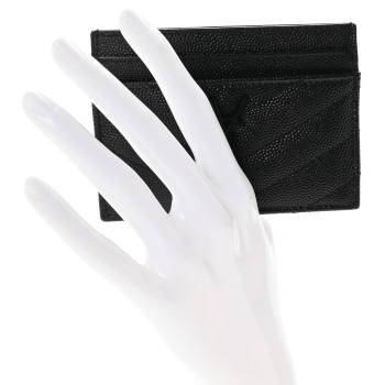 SAINT LAURENT Grain De Poudre Matelasse Chevron Monochrome Monogram Credit Card Case Black