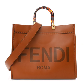 FENDI Vitello King Plexiglass Medium Fendi Sunshine Shopper Tote Cuoio