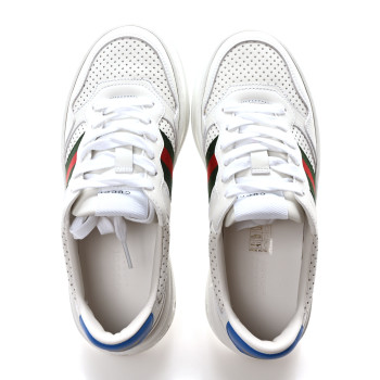 GUCCI Calfskin Web Perforated Womens Platform 55mm Sneakers 37.5 White Bright Splash