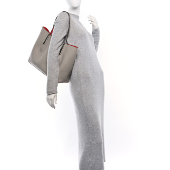 CHRISTIAN LOUBOUTIN Calfskin Spiked Large Cabarock Shopper Tote Grey