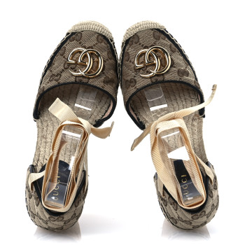 GUCCI Monogram Matelasse GG Marmont Ankle Wrap Platform 35/120mm Espadrille Wedges 35 Beige Ebony Black Sand Storm